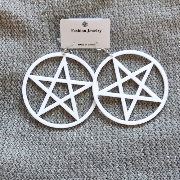 Catch These Magick Hands Jewelry - White Oversized Pentacle Earrings